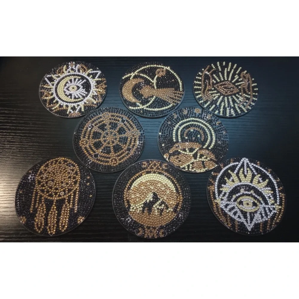 Set of 8 Diamond‎ Painted Mystic Tarot Coasters